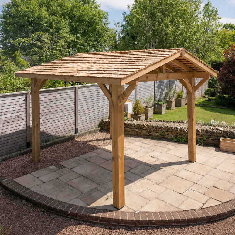 Ruby Wooden Apex Gazebo with Cedar Shingle Roof – With Overhang Design