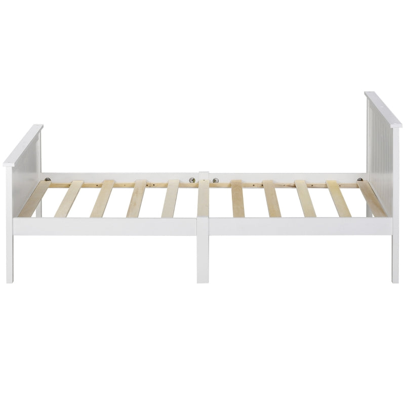 Stylish White Wood Bed Frame with Headboard & Footboard - Single Bed for Kids & Guest Room, 199x96x82 cm