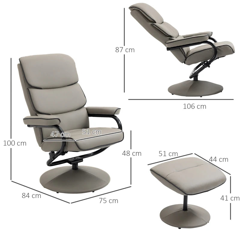 High Back Faux Leather Recliner Chair with Ottoman - 360° Swivel Armchair for Home Office Comfort