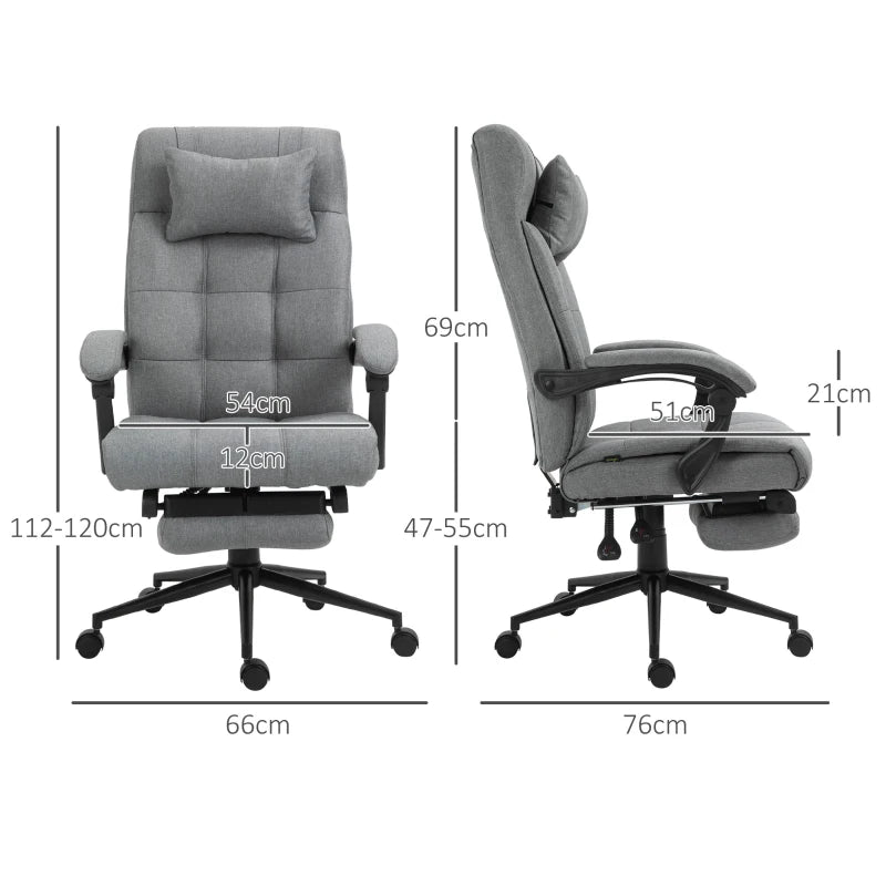 Vinsetto Ergonomic Office Chair with Footrest, Armrests, Lumbar Support & Headrest - Light Grey Comfort for Home & Office