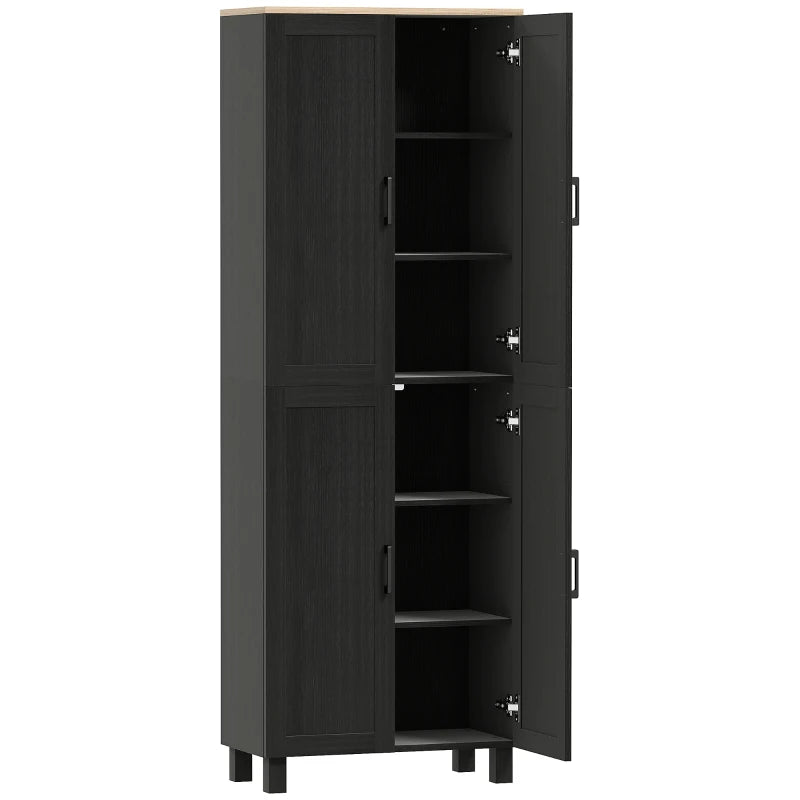 Modern 4-Door Freestanding Kitchen Cupboard - Adjustable Shelves Storage Cabinet, 170cm Black Pantry for Dining Room