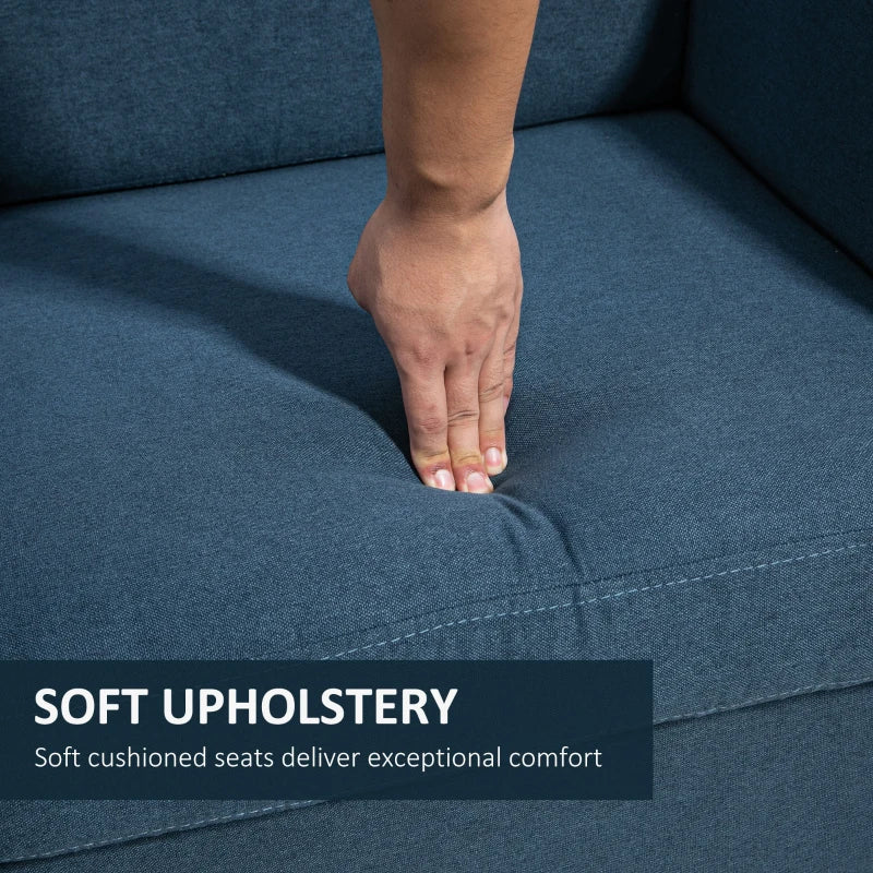 Modern Compact Loveseat Sofa for Living Room with Wooden Legs and Armrests in Blue