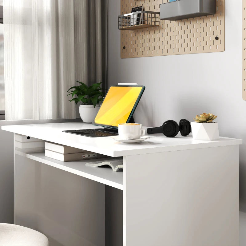 Vinsetto Home Office Chair & Computer Desk Set - Mesh Swivel Chair & High Gloss White Grey Study Desk with Storage