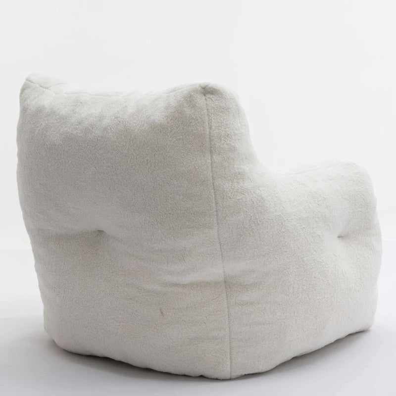 Soft Tufted Foam Bean Bag Snuggle Chair in White Teddy Fabric with Ergonomic Backrest, 100x94x70 cm