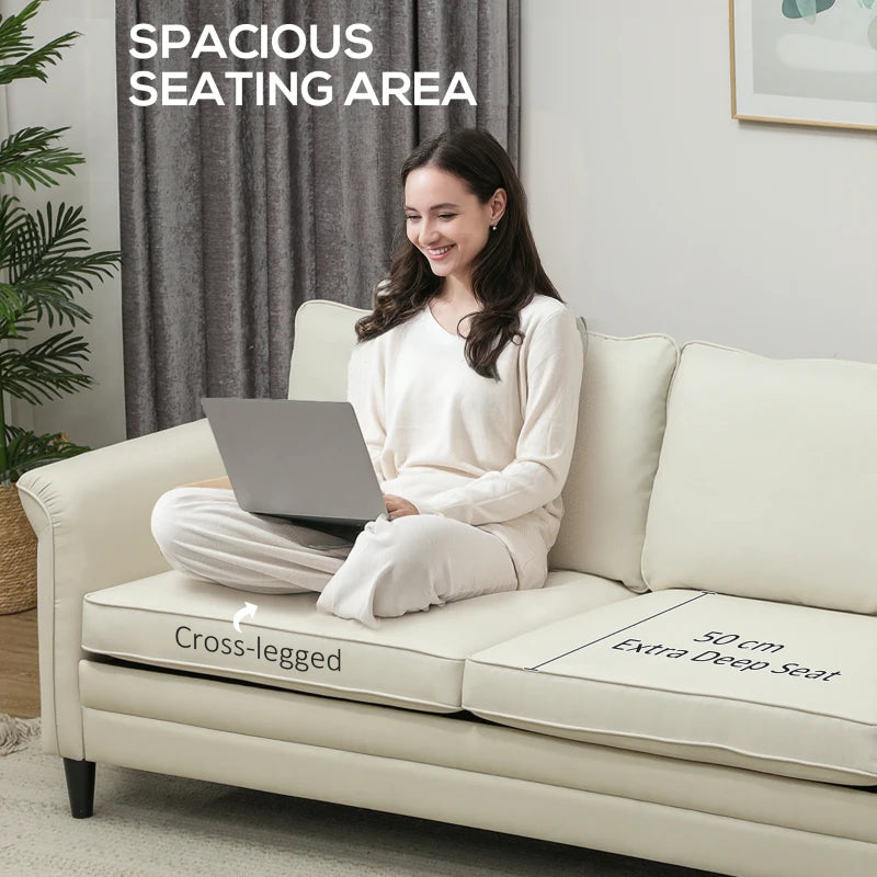 Modern 3-Seater Fabric Sofa with Spring Cushions and Rubber Wood Legs for Living Room or Bedroom
