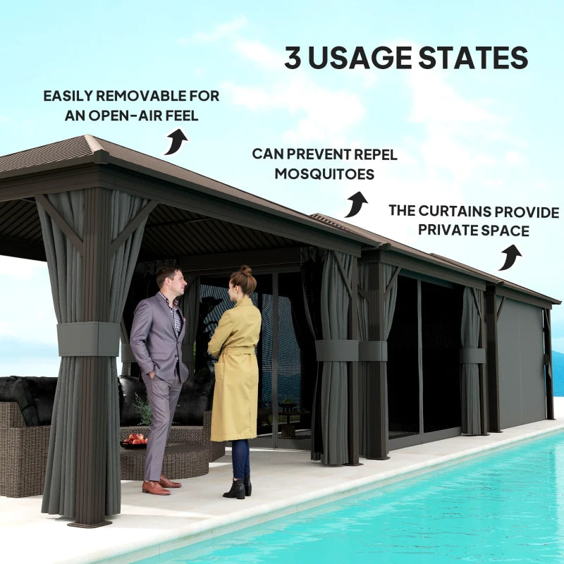 Dark Grey 3.6m x 3m Aluminium Frame Hardtop Gazebo with Accessories