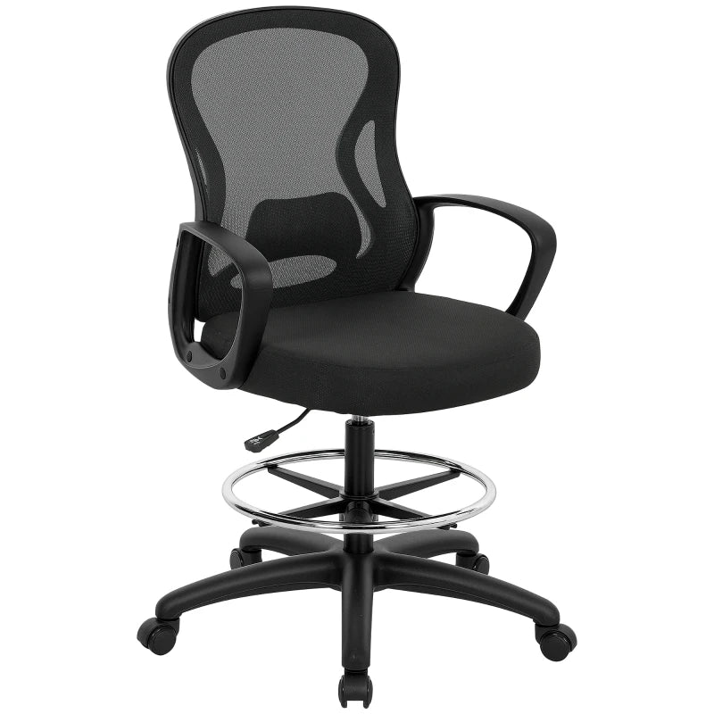 Vinsetto Ergonomic Drafting Chair with Adjustable Footrest & Lumbar Support - Mesh Office Chair for Standing Desks, Black