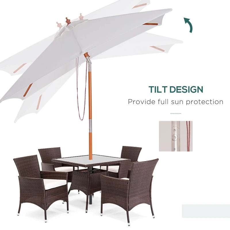 Cream White Tilting Garden Parasol Umbrella - 2m x 1.5m
