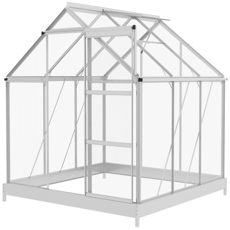6x6ft Silver Polycarbonate Walk-In Greenhouse with Sliding Door