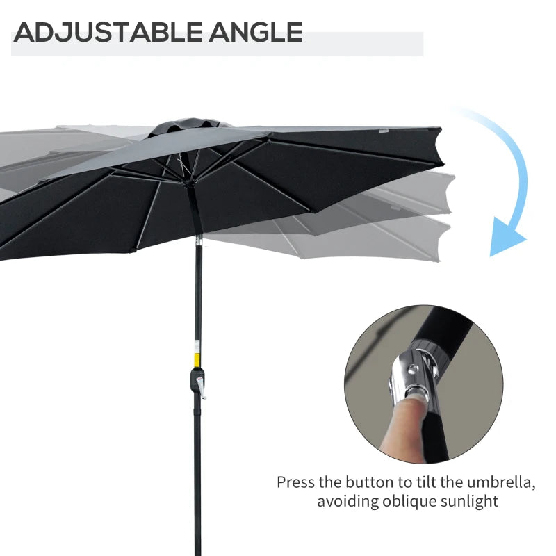 Black 3m Tilting Garden Umbrella with Tilt and Crank Handle