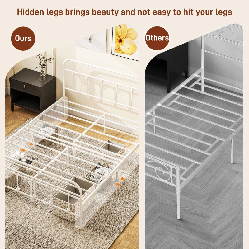Double Minimalistic Metal Bed Frame in White - Stylish, Durable, Modern Design for Bedroom - Easy Assembly & Space-Saving