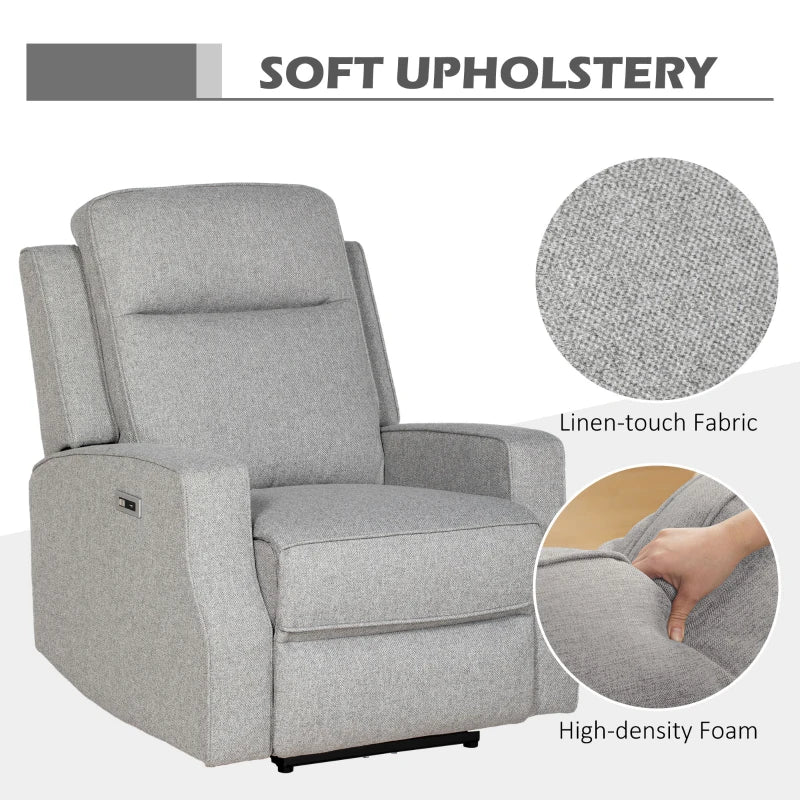 Electric Reclining Chair with USB Port and Footrest - 150° Grey Comfort for Your Living Room
