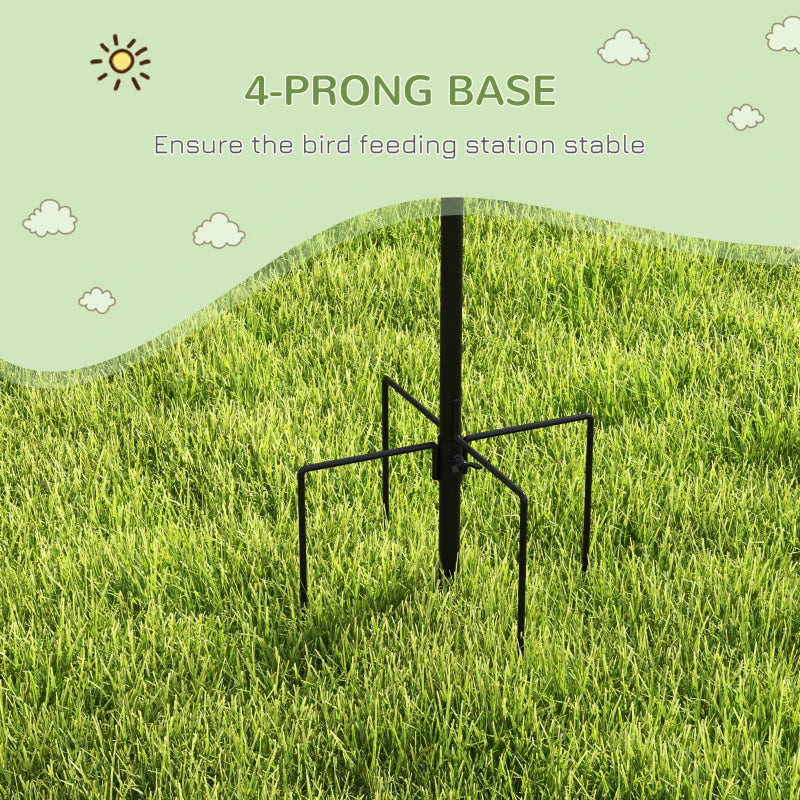 Premium Bird Feeding Station Kit - 6 Hook Wild Bird Feeder Pole with 4 Hanging Feeders for Garden & Outdoor Use - Black