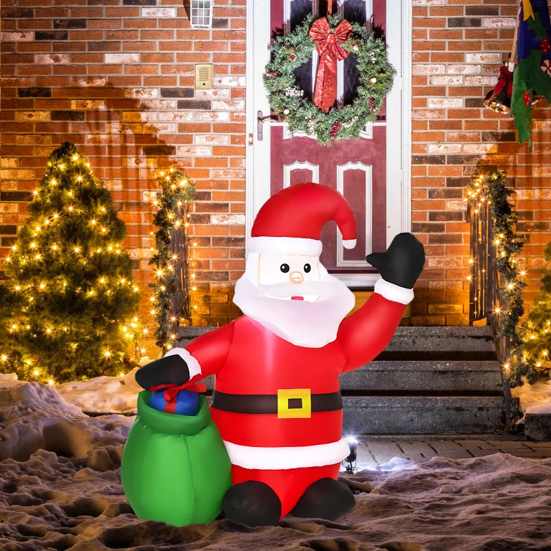 4ft Inflatable Christmas Santa Claus with LED Lights - Festive Yard Decoration for Holiday Cheer