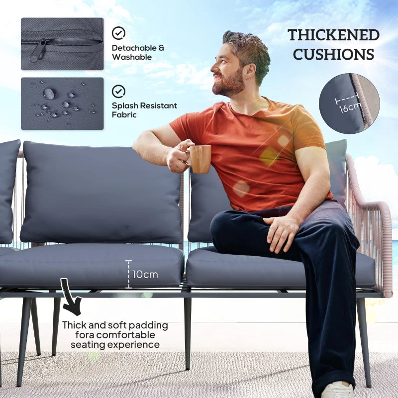 6-Piece Brown and Grey Rattan Garden Sofa Set - Strong and Durable Outdoor Furniture