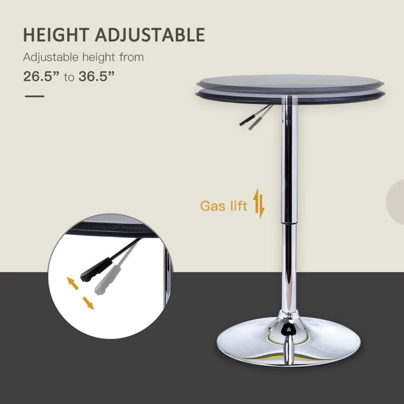Adjustable Height Round Bar Table - 360° Swivel Counter Pub Table for Kitchen & Cafe - Black Finish