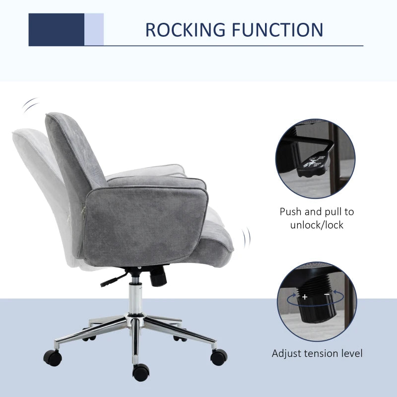 Vinsetto Light Grey Mid Back Swivel Computer Office Chair - Ergonomic Desk Chair for Home Study & Bedroom