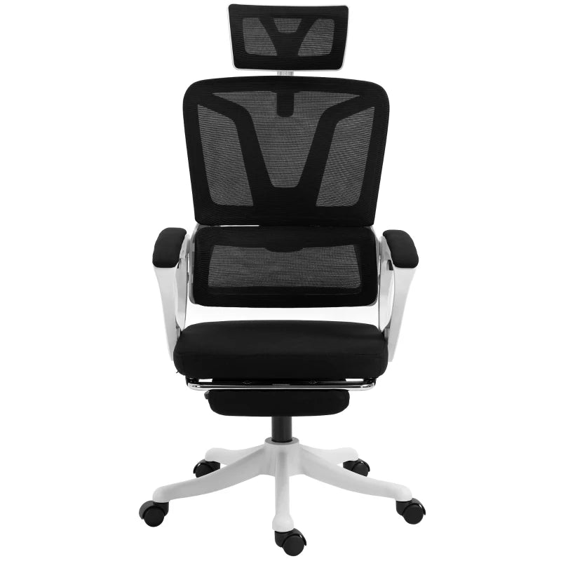 Vinsetto Ergonomic High Back Office Chair - Reclining Mesh Desk Chair with Adjustable Headrest, Lumbar Support & Foot Rest - Black