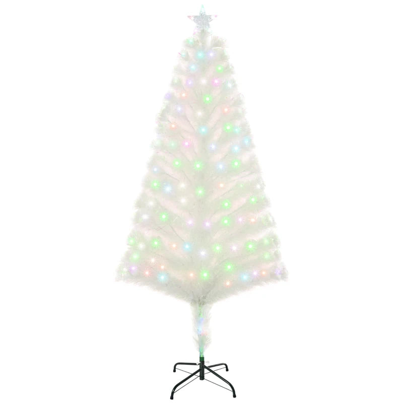 5ft Prelit Artificial Christmas Tree with Fiber Optic LED Lights - White Holiday Home Xmas Decoration