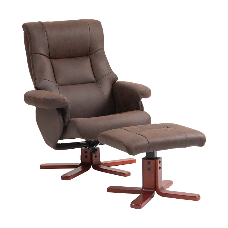 Dark Brown Faux Microfibre Leather Manual Recliner with Footstool Set for Ultimate Comfort