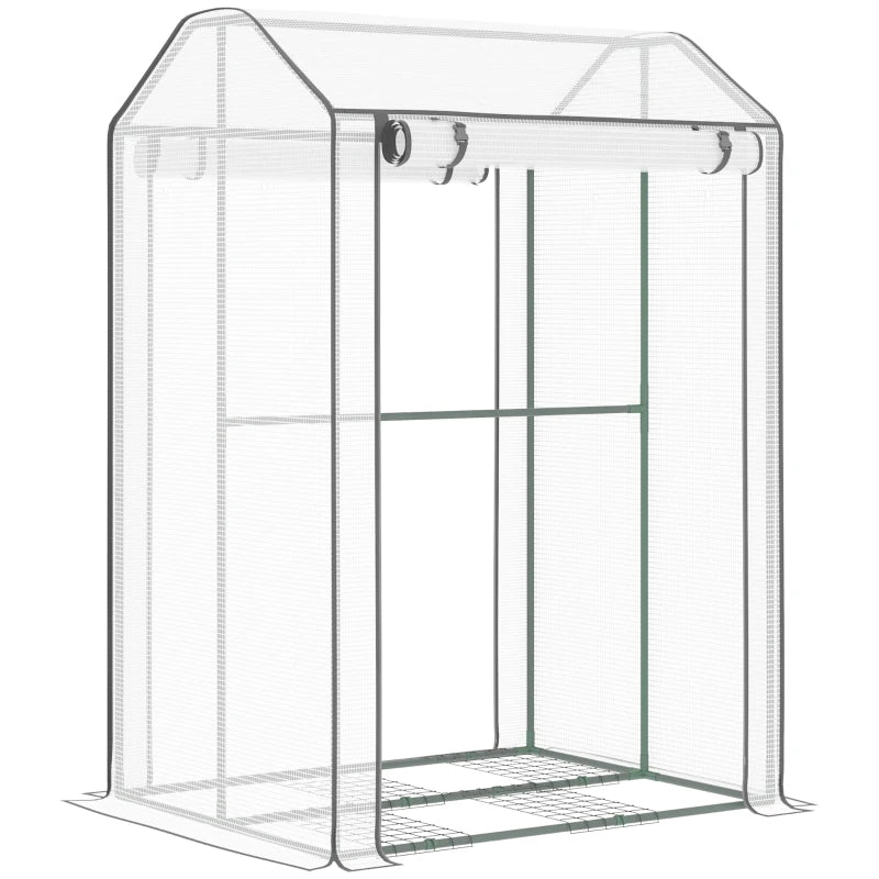 Portable White Mini Greenhouse with 4 Shelves for Plants, 100x80x150cm