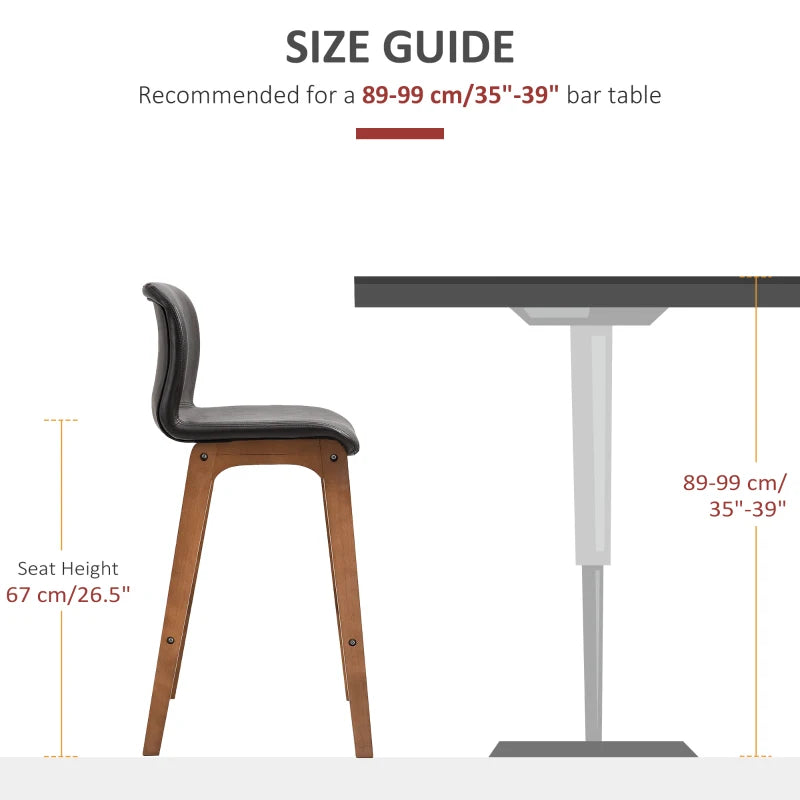Modern Bar Stools Set of 2 - PU Leather Upholstered Chairs with Wooden Frame & Footrest for Home Bar & Dining Room