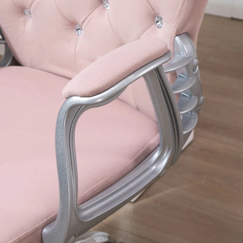 Vinsetto Pink Velvet Office Chair - Swivel Desk Chair with Adjustable Height & Rolling Wheels for Home & Study