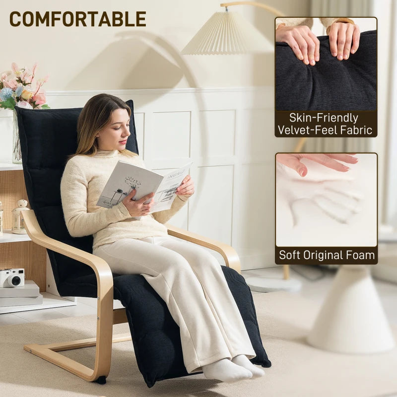 Curved Wooden Accent Chair with Adjustable Footrest in Black for Stylish Home Decor