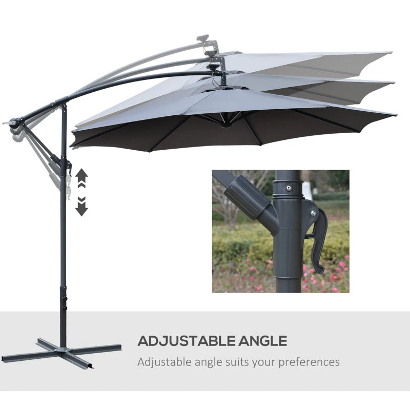 3m LED Cantilever Patio Umbrella - Grey