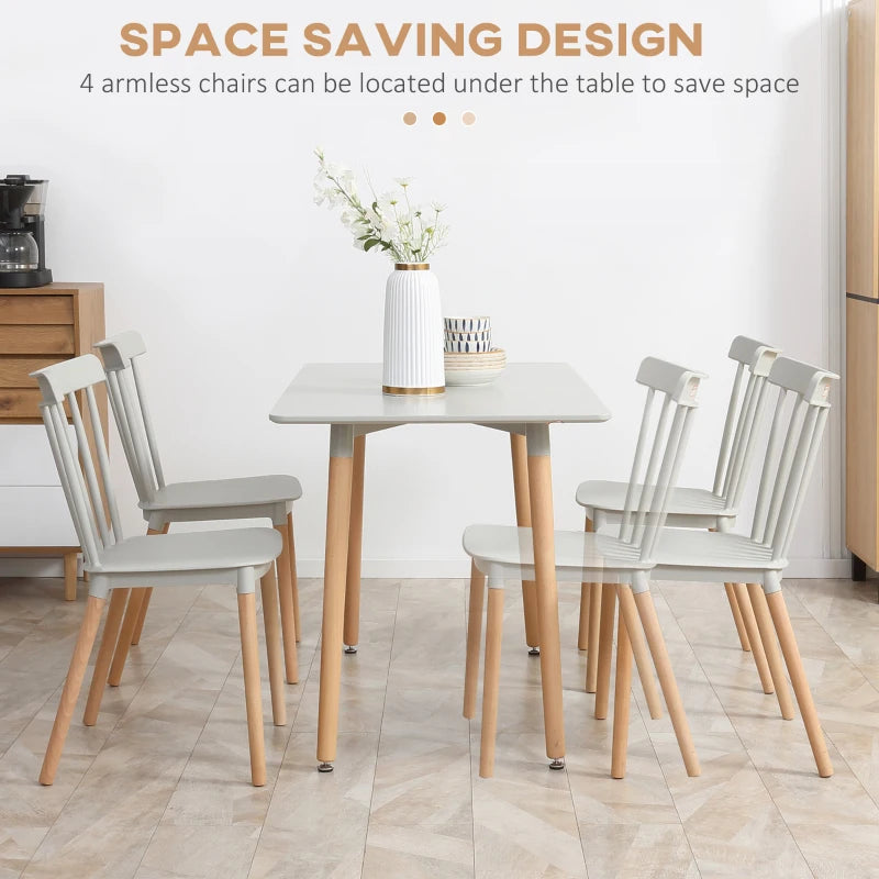 5-Piece Grey Dining Table Set with Beech Wood Legs - Space-Saving Table & 4 Chairs for Small Kitchens