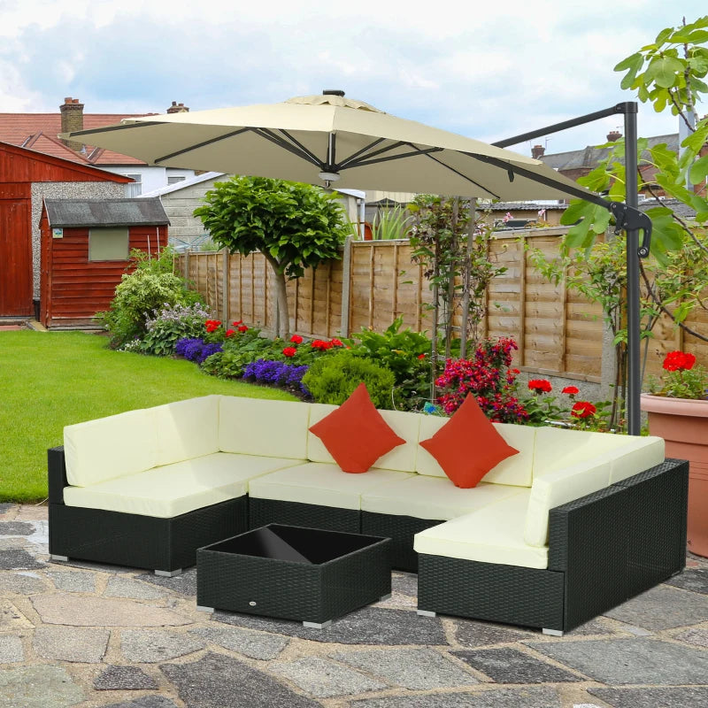 7 Piece Rattan Garden Set With Glass-Top Table