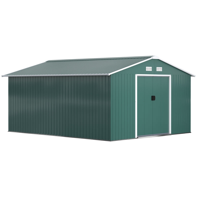 12.5ft x 11.1ft Large Green Metal Shed With Doors