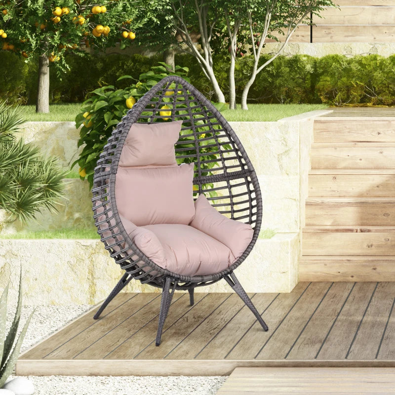 Grey Rattan Teardrop Outdoor Egg Chair with Soft Padded Cushion