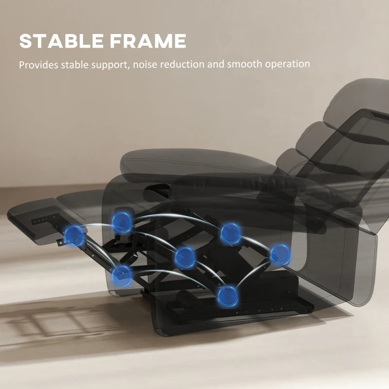 Comfortable PU Leather Reclining Chair with Padded Armrests and Retractable Footrest, Stylish Black Wood Frame