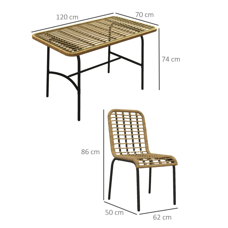 5-Piece Rattan Garden Dining Set with Glass Tabletop - Natural Wood