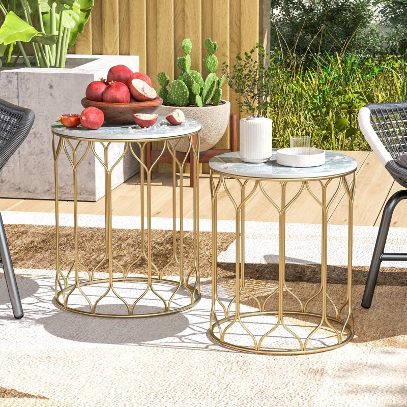 Multicoloured Ceramic Tile Top Nesting Side Table - Set of 2 - End Tables with Metal Frame