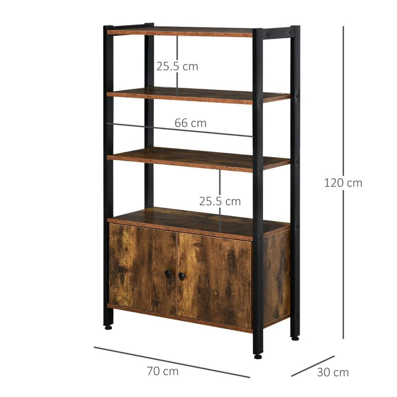 Rustic Brown 3-Tier Industrial Bookshelf & Storage Cabinet with Doors for Home Office & Living Room