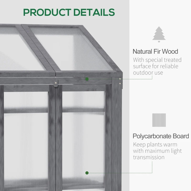 Grey Wooden Cold Frame Greenhouse with Openable Top Cover and Double Door, 70 x 50 x 120cm