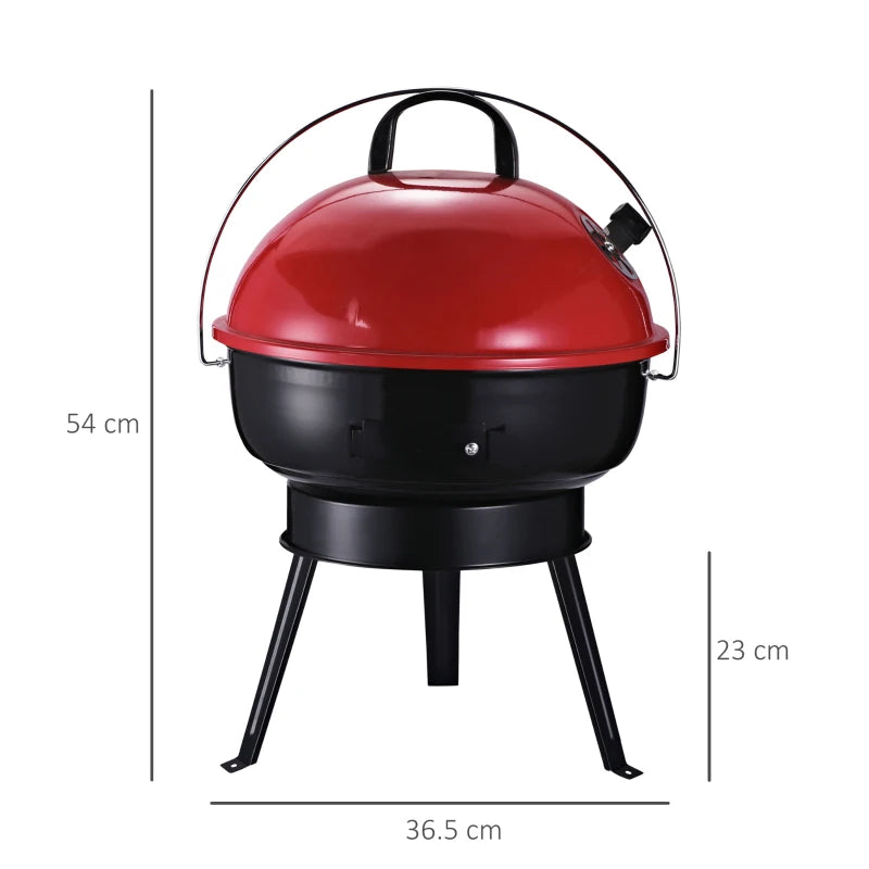 Portable Metal Tripod Charcoal BBQ Grill in Black and Red