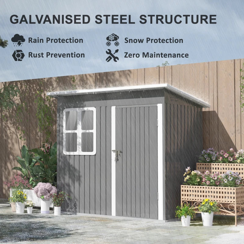 7ft x 4ft Grey Galvanised Steel Garden Shed with Lock and Gloves