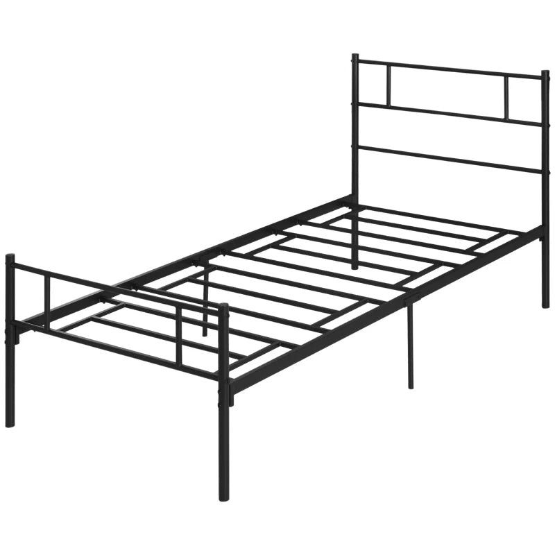 Unique Black Metal Bed Frame with Headboard & Footboard - Solid Slat Support & Underbed Storage - Stylish Bedroom Furniture
