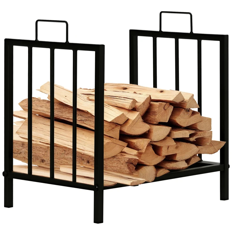Metal Firewood Log Holder Rack - Indoor Outdoor Fireplace Wood Storage Shelf, Rust-Resistant, Black, 39L x 32.5W x 46H cm