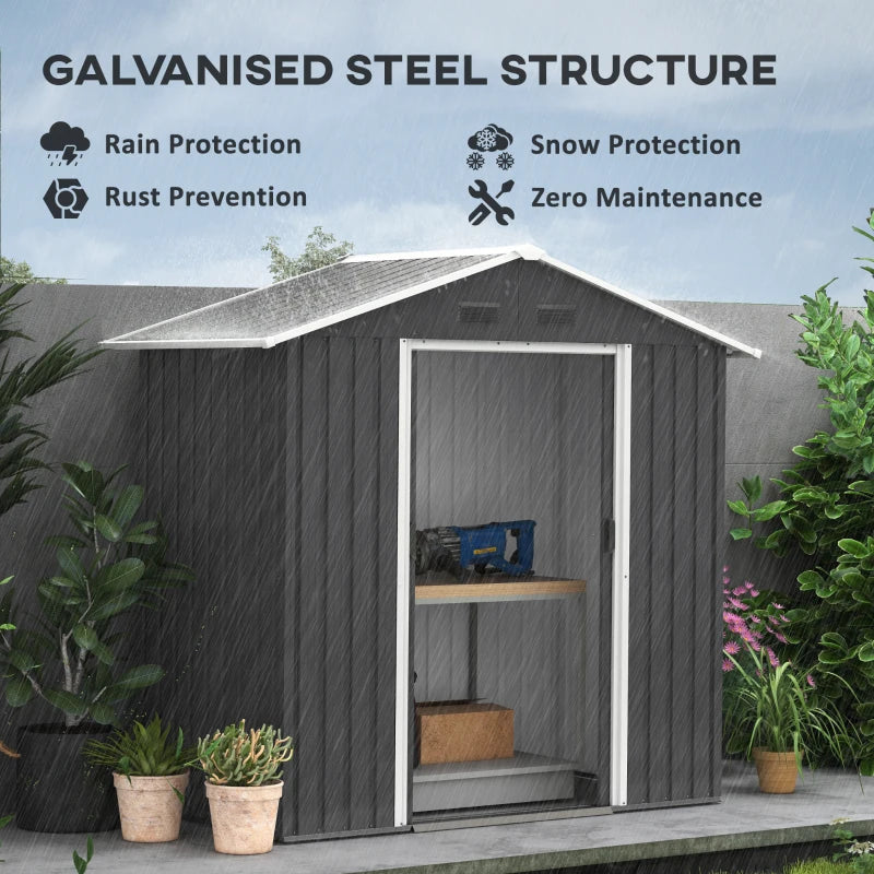 Dark Grey 6.5ft x 3.5ft Metal Garden Storage Shed With Double Sliding Doors and 4 Vents