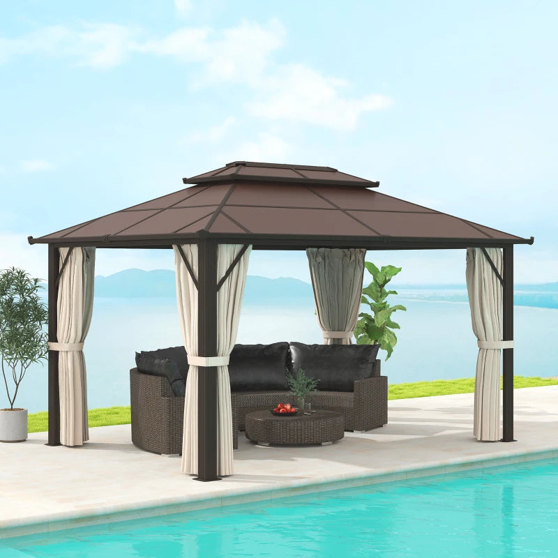 3m x 4m Beige Hardtop Gazebo Canopy with UPF30+ Double Polycarbonate Roof & Aluminium Frame