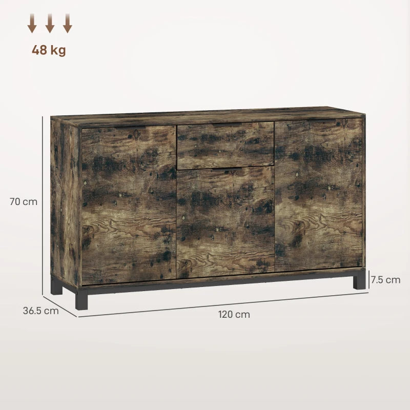Industrial Sideboard Storage Cabinet with Doors & Drawer, Adjustable Shelves for Living Room, Dining Room, Hallway - Rustic Brown