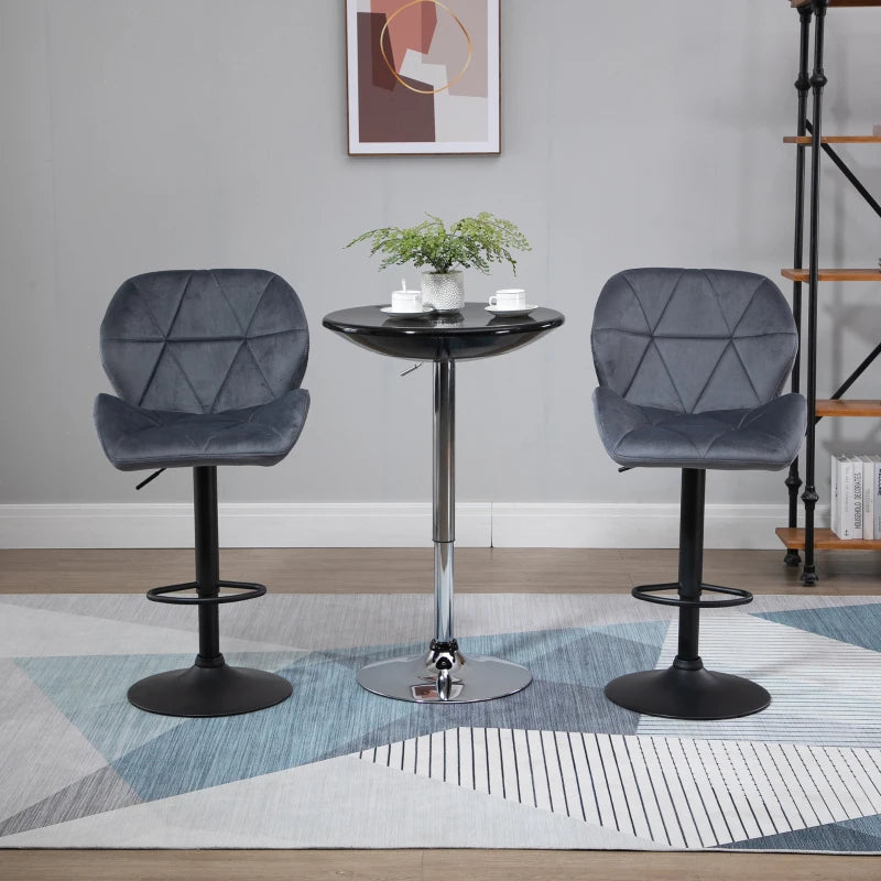 Adjustable Bar Stools Set of 2 - Armless Upholstered Swivel Counter Chairs with Back & Footrest in Dark Grey