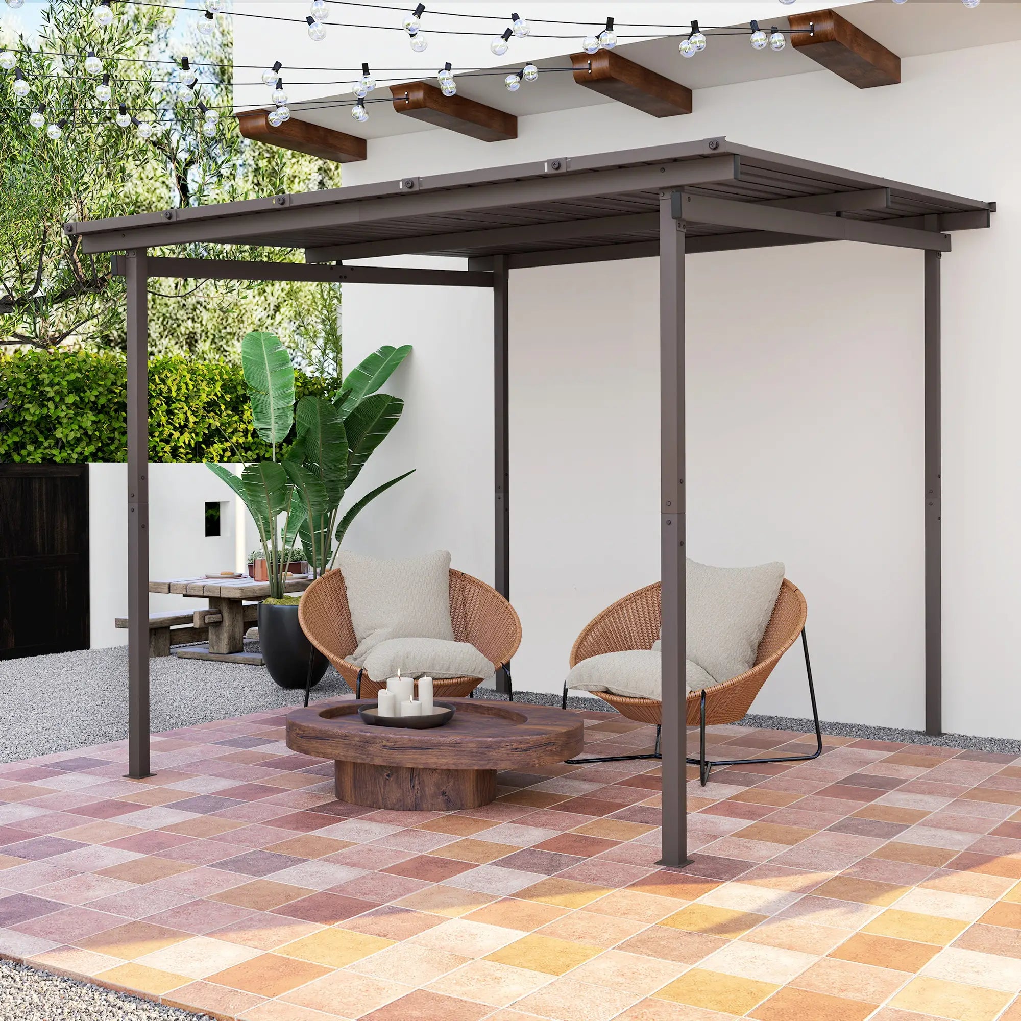 3m x 3m Brown Metal Lean-To Pergola