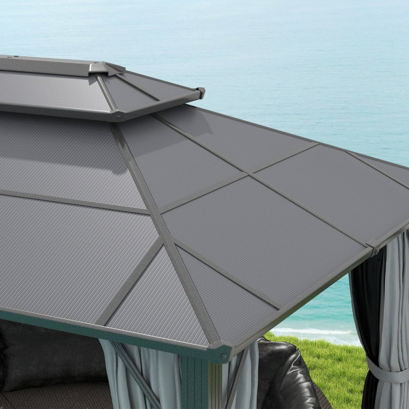 3m x4m Hardtop Gazebo Canopy - UPF30+ Protection, Permanent Pavilion with Mosquito Netting and Curtains