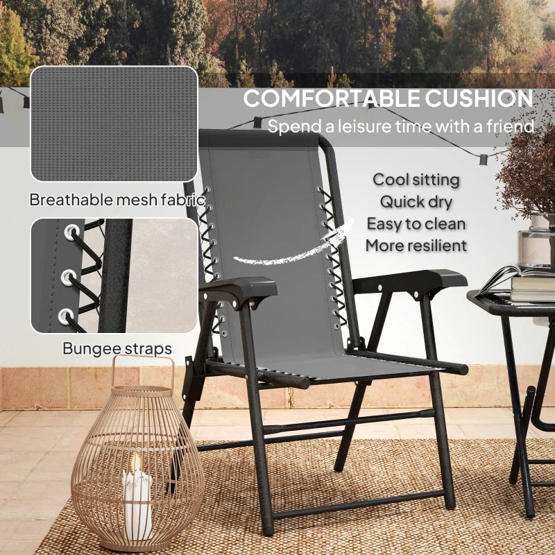 Three-Piece Dark Grey Garden Table and Chair Set - Outdoor Furniture, Compact Size