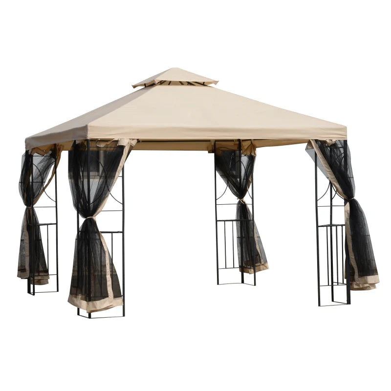 Beige 3m x 3m Double Roof Hard Top Gazebo